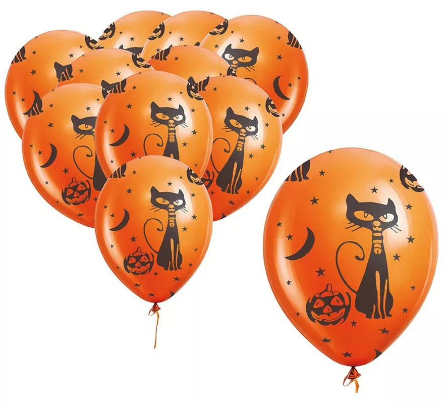 Translation missing: it.Pack de 10 Globos Gato y Calabaza de 30 cm