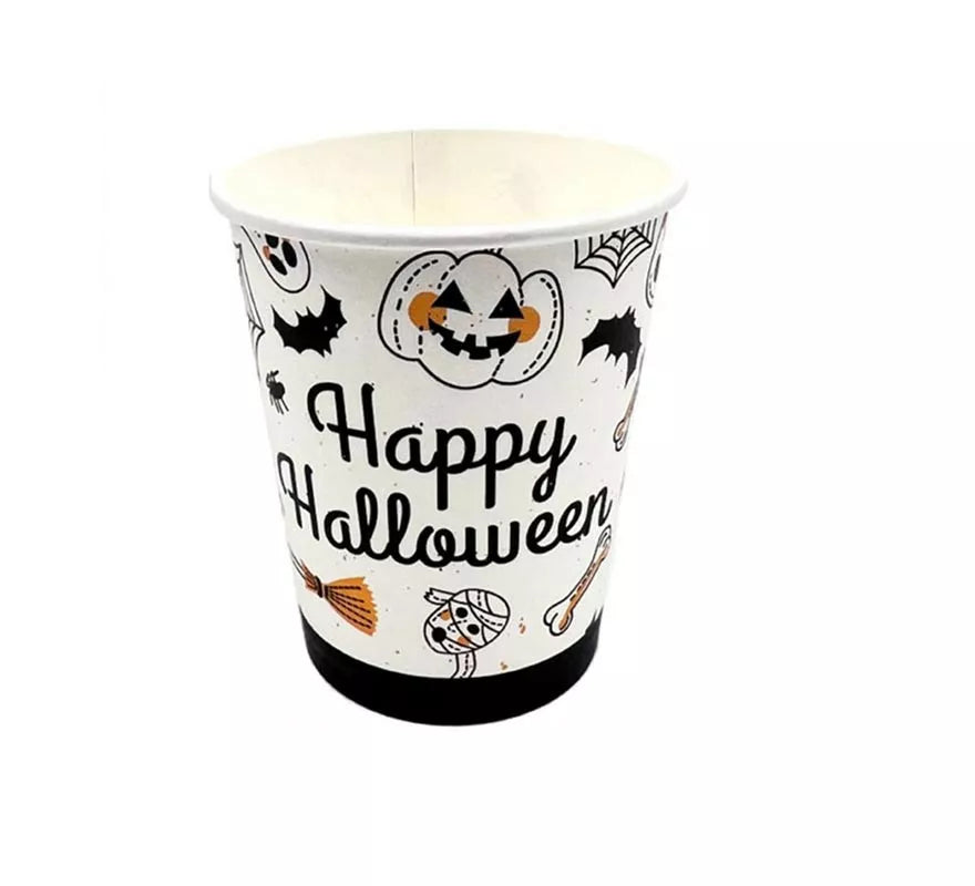 Pack de 12 Vasos de 250 ml Happy Halloween Print blanco y negro