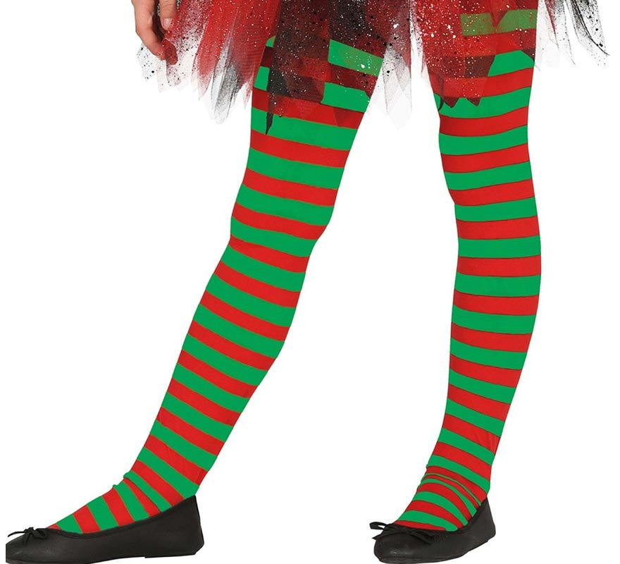 Translation missing: it.Pantys de Elfa Navideña a rayas rojo y verde infantil