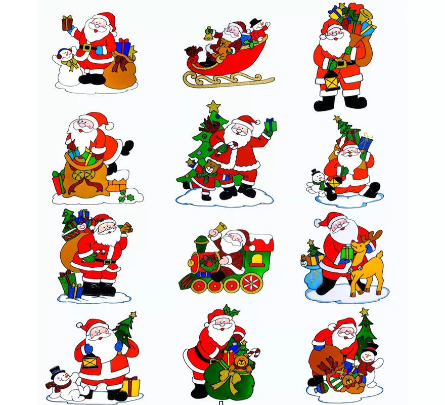 Translation missing: it.Pegatina Ventana Navidad Papá Noel Surtida en 12 Modelos de 30 cm