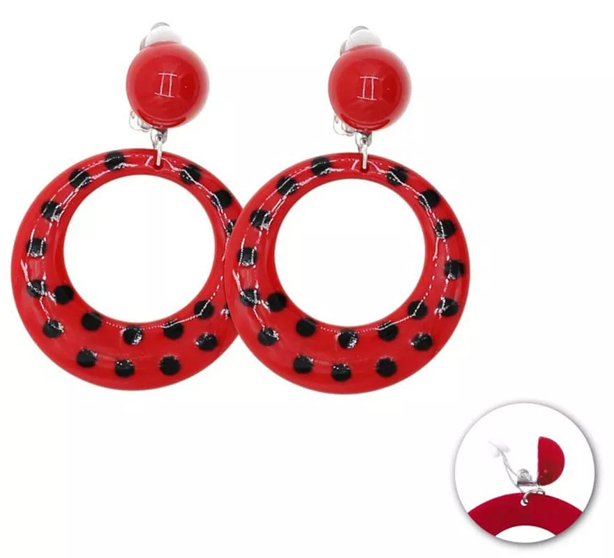 Translation missing: it.Pendientes de Sevillana pequeños rojos con topos negros de 6 cm