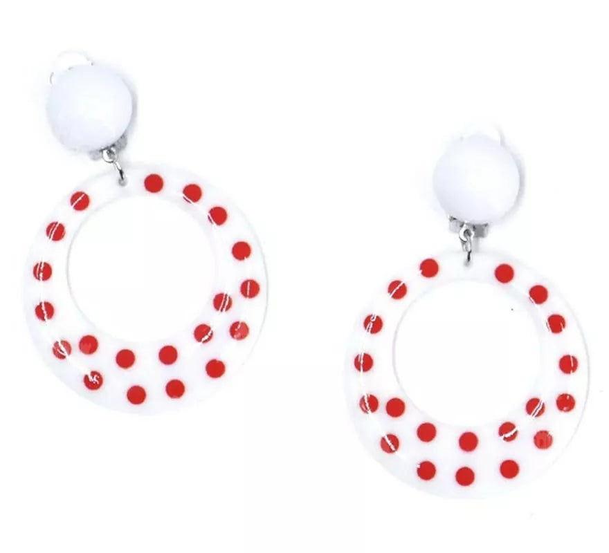 Translation missing: it.Pendientes Sevillana Aro blancos con lunares rojos de 6 cm
