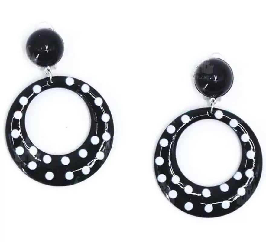 Translation missing: it.Pendientes Sevillana Aro negros con lunares blancos de 6 cm