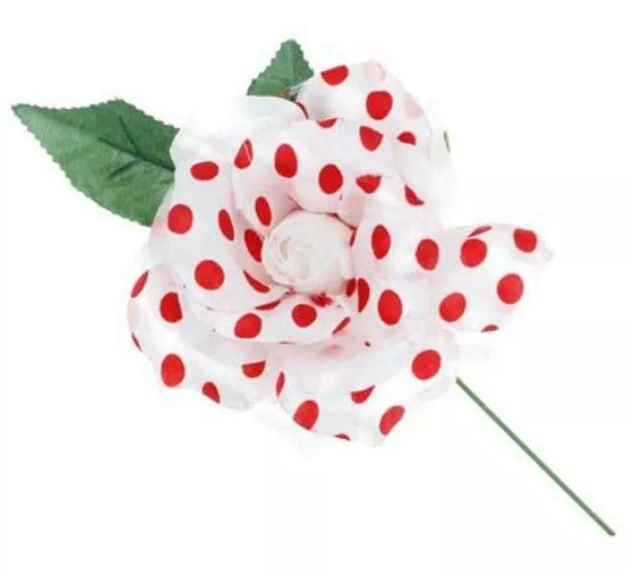 Translation missing: it.Rosa de Sevillana o Chulapa blanca con lunares rojos y varilla de 15 cm