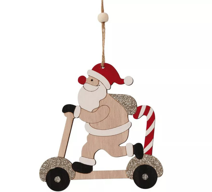 Translation missing: it.Santa en Patinete de Madera Colgante de 12,5 cms