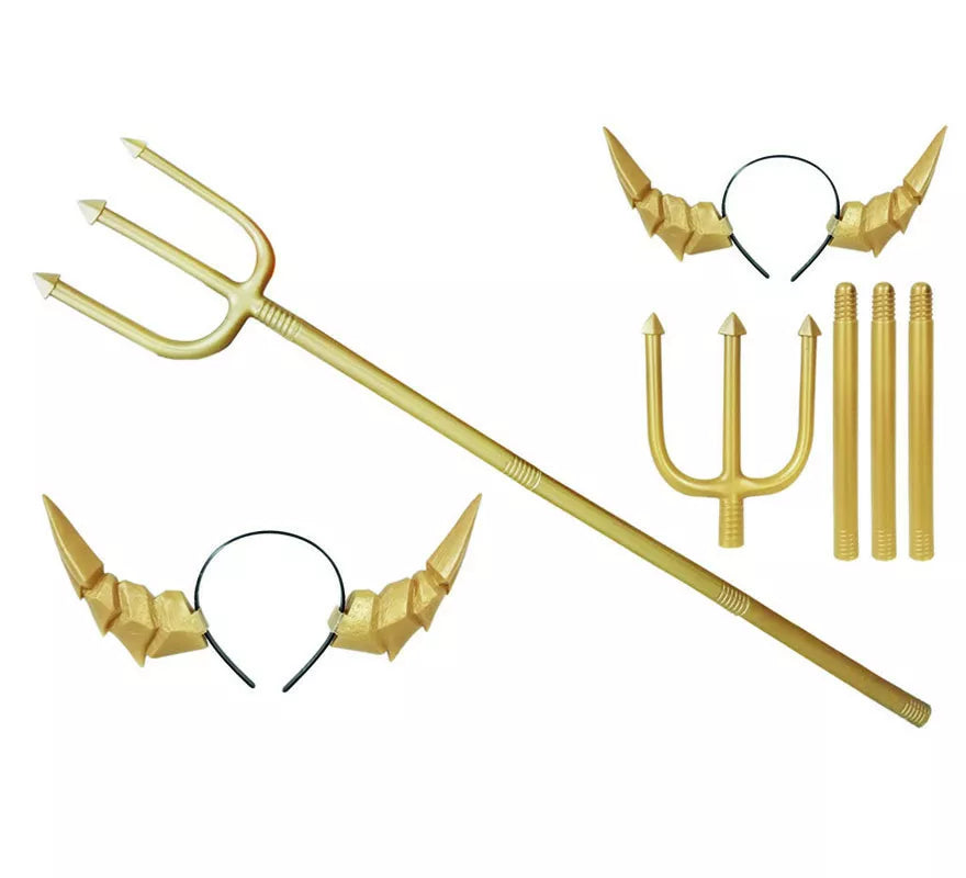 Translation missing: it.Set Diablo Dorado con Diadema y Tridente de 113 cm