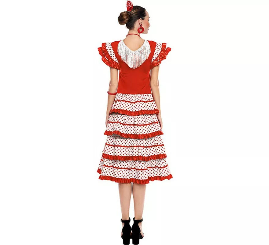 Translation missing: it.Sevillana blanco con borde rojo para mujer