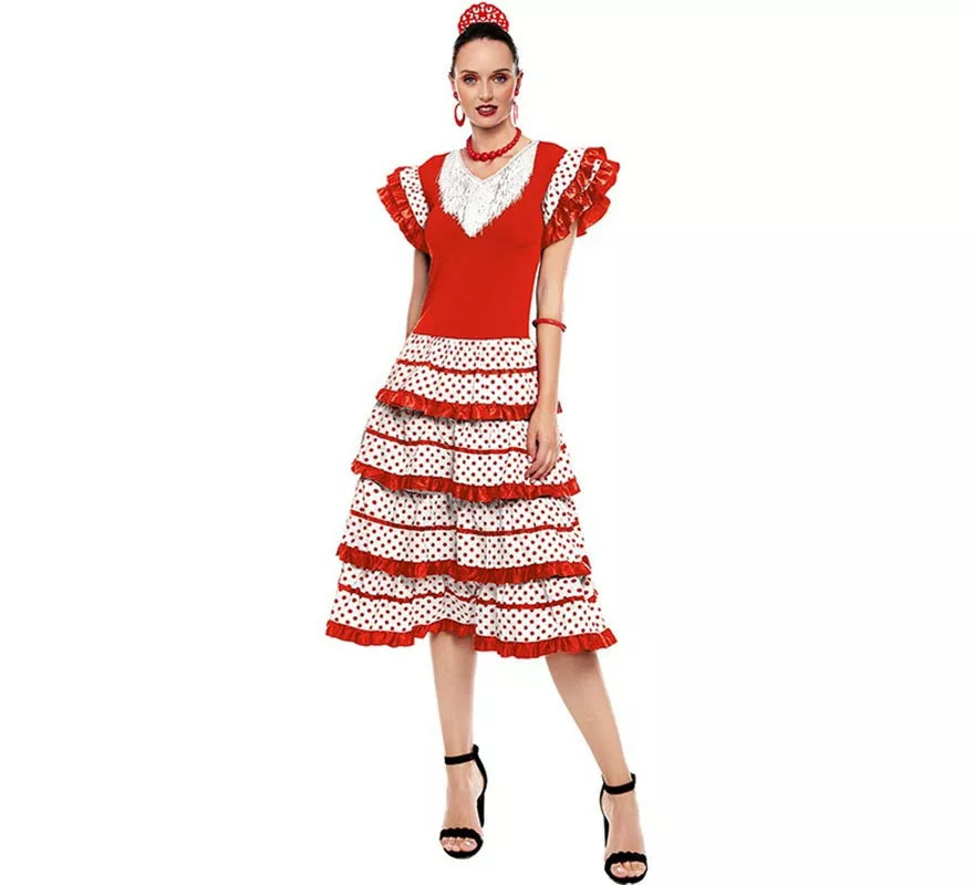 Translation missing: it.Sevillana blanco con borde rojo para mujer