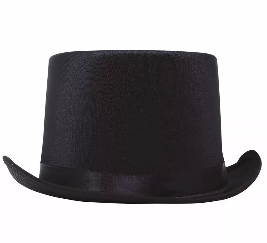 Translation missing: it.Sombrero de copa o Chistera de satín de alta calidad negra de 58 cm