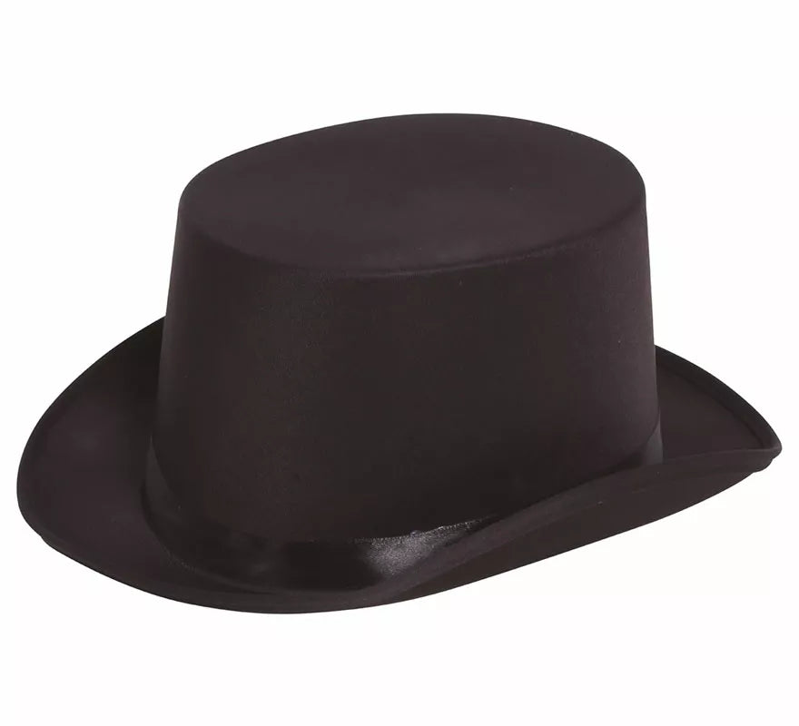Translation missing: it.Sombrero de copa o Chistera de satín de alta calidad negra de 58 cm