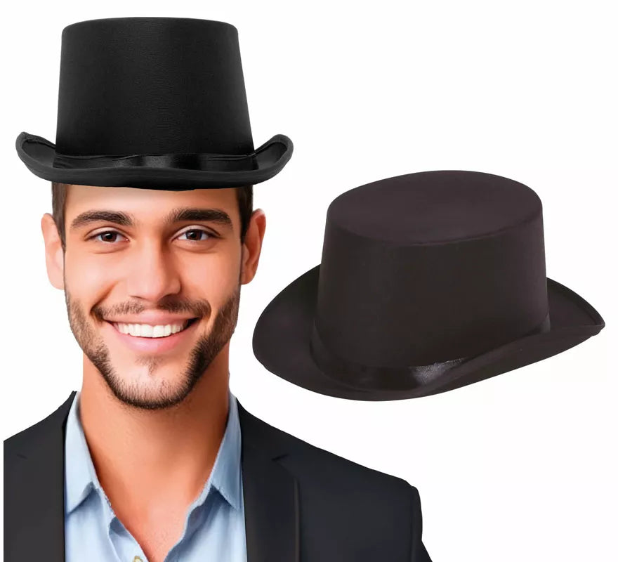 Sombrero de copa o Chistera de satín de alta calidad negra.