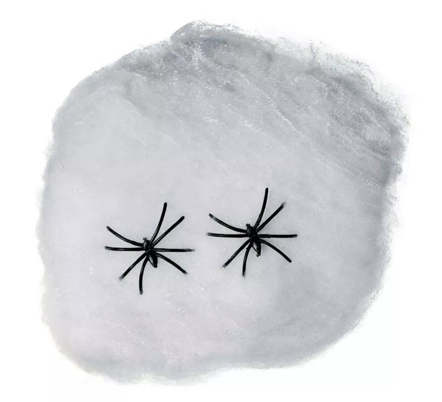 Telaraña 20 gr. con 2 arañas para decoración de Halloween de