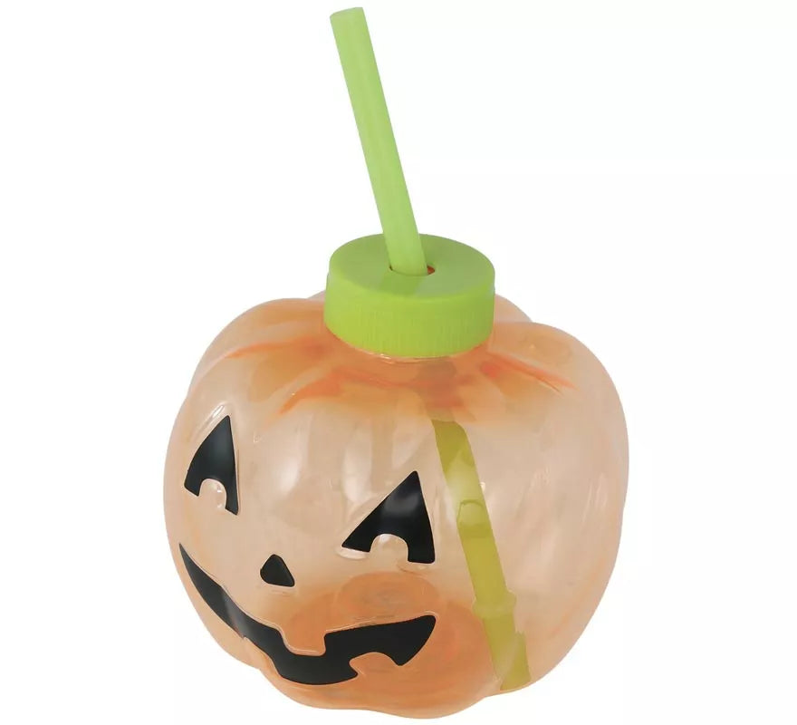 Vaso con Pajita Calabaza con iluminación LED de 17 cm