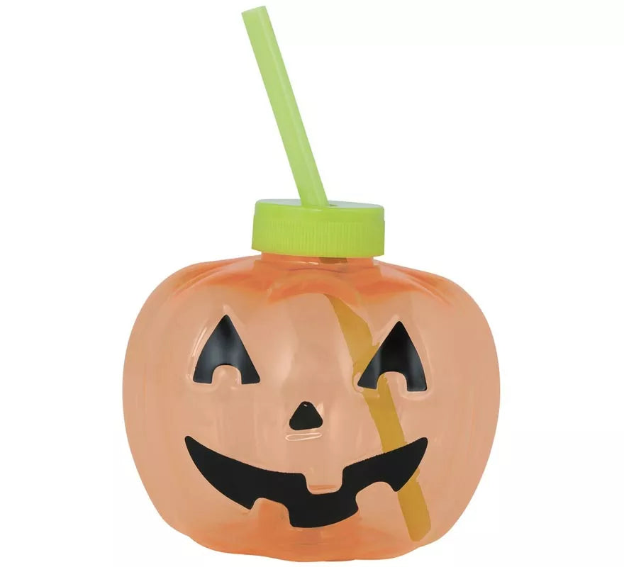 Vaso con Pajita Calabaza con iluminación LED de 17 cm