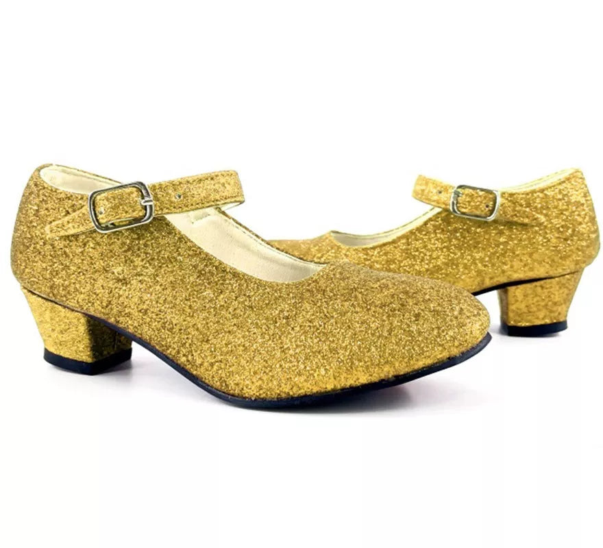 Translation missing: it.Zapato Sevillana con tacón Dorado Purpurina en números del 22 al 41