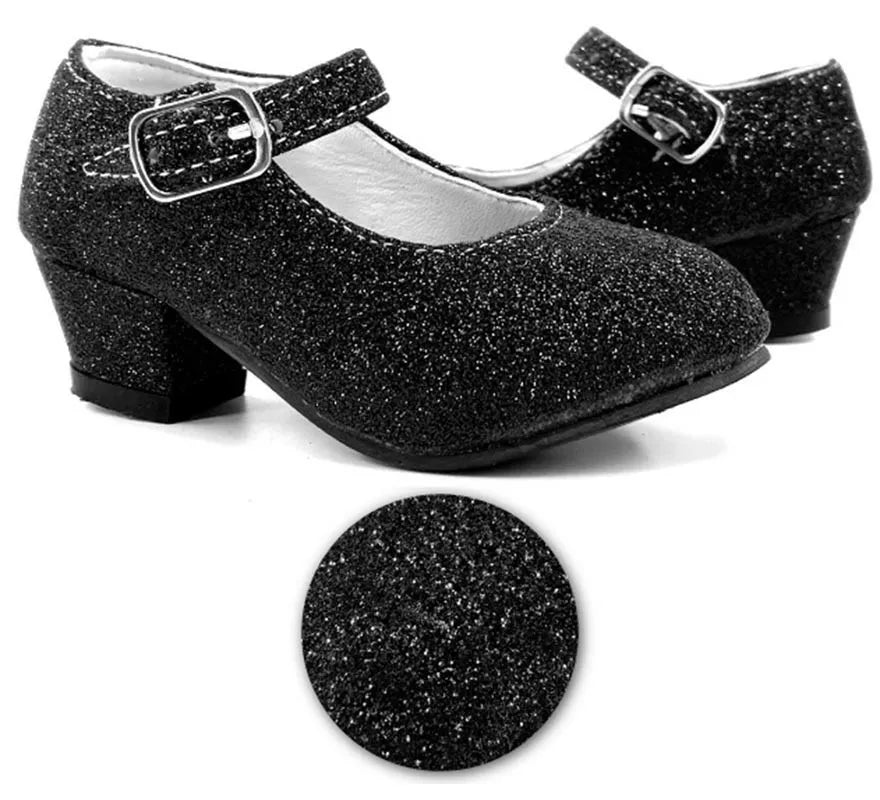Translation missing: it.Zapato Sevillana con tacón Negro Purpurina en números del 22 al 41