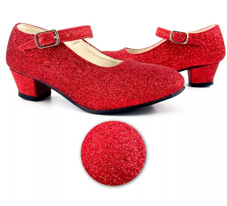 Translation missing: it.Zapato Sevillana con tacón Rojo Purpurina en números del 22 al 41